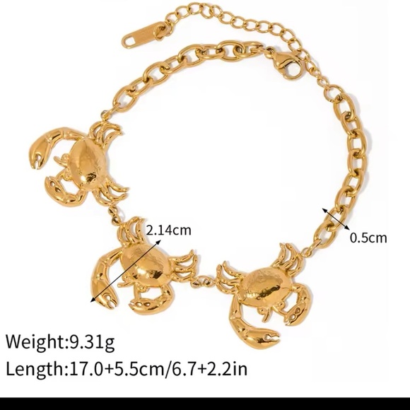 Anthropologie 18K Gold Plated Stainless Steel Waterproof Gold Crab Bracelet - Picture 3 of 6